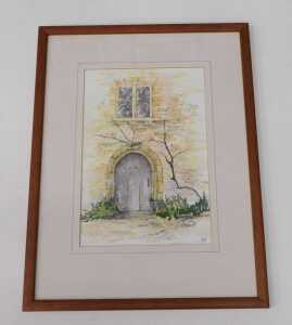 Dean Beckinsale (20thC). The Old Door, watercolour, initialled, label verso, 25cm x 18cm. - 2