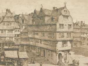 B Bagge (19thC). Brauerei Binding Frankfurt Brewery, artist signed limited edition etching, 14cm...