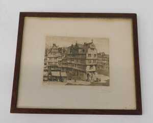 B Bagge (19thC). Brauerei Binding Frankfurt Brewery, artist signed limited edition etching, 14cm... - 2