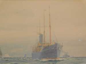 Harry Branston Freer (1876-1947). Ships on calm waters, watercolour, unsigned, attributed verso,...