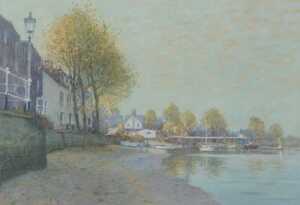 Robert Richardson (b.1938). View along The Thames, mixed media, signed, labelled and titled...