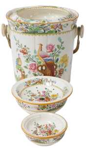 A late 19thC Copeland late Spode pottery wash pail, and cover, polychrome decorated with exotic...