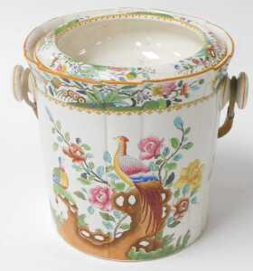 A late 19thC Copeland late Spode pottery wash pail, and cover, polychrome decorated with exotic... - 2
