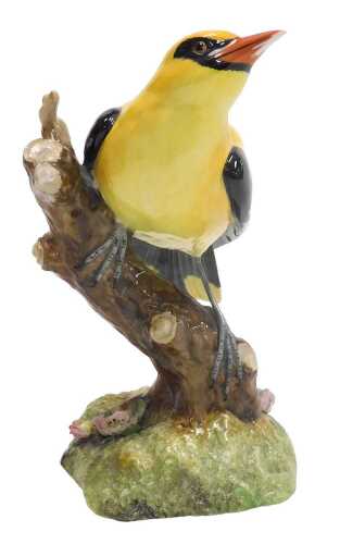 A Royal Crown Derby porcelain figure of an Oriole, printed and painted marks.