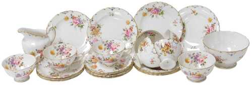 A Royal Crown Derby porcelain Derby Posies pattern part tea service, comprising a cream jug, a...