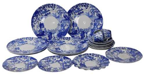 Seven Royal Crown Derby porcelain Mikado pattern dinner plates, together with dessert and side...