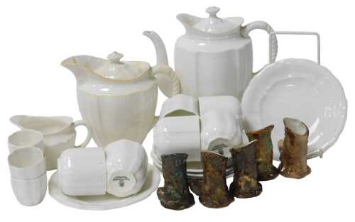 A group of Royal Crown Derby white glazed porcelain coffee wares, including a coffee pot, hot...