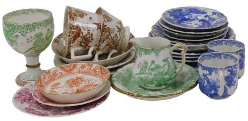 A group of Royal Crown Derby porcelain, decorated in the Aves pattern, various colourways,...