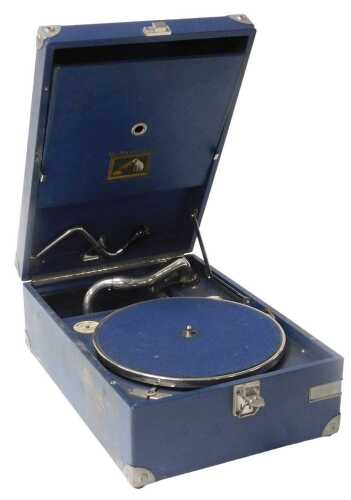 A His Master's Voice blue cased tabletop gramophone, model no. 101, serial no. 1010040995, for...