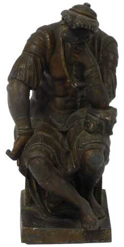 After Michelangelo. A 19thC cast metal figure of Lorenzo de Medici, modelled in seated pose, on...