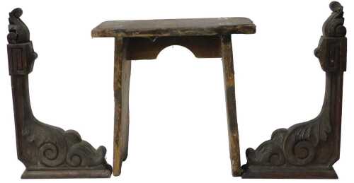 A 19thC pine stool, with trestle supports, 40cm high, together with a pair of Victorian mahogany...