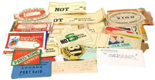 Assorted 20thC passenger ship luggage labels and other labels, including NYK Line, Pennisular &...