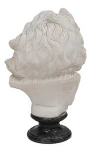 A white marble bust of Moses, with flowing hair, raised on a black socle base, 62cm high. - 2