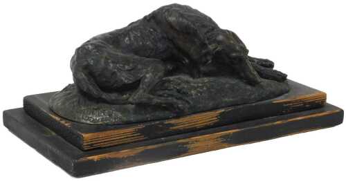 After Paul Gayrard (1807-1855). Sleeping Afghan greyhound, cast metal sculpture, raised on a...