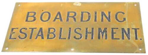An early 20thC brass Boarding Establishment plaque, 23cm x 43cm.