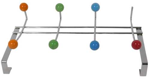 A mid century atomic metal hanging coat rack, with coloured ball ends, one ball lacking, 37cm wide.