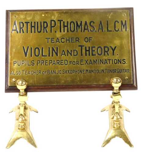 An early 20thC brass plaque, for Arthur P Thomas, A.L.C.M., Teacher of Violin and Theory,...