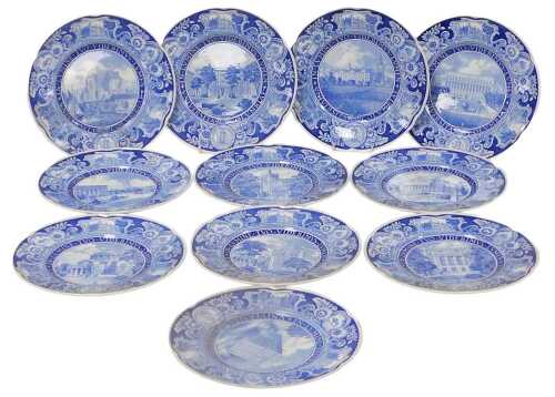A set of eleven Wedgwood blue and white The Columbia Plates, by Nicholas Butler, for The Alumni...