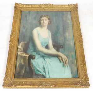 Matilda Mulvey (1882-1951). Three quarter length portrait of a seated lady, wearing a turquoise... - 2