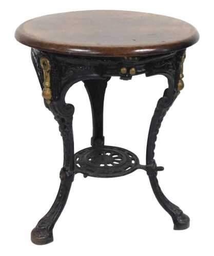 A Victorian mahogany and cast iron pub table, by W J Elms, Bar Fitter, Aston Road, Birmingham,...