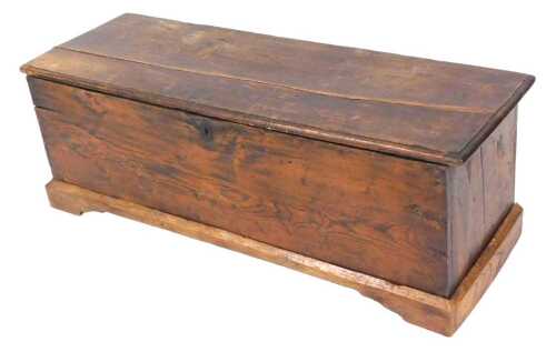 An 18thC oak chest, raised on bracket feet, 39cm high, 112cm wide, 37.5cm deep.