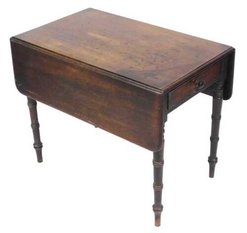 An early 19thC Georgian mahogany Pembroke table, with a side frieze drawer, raised on turned...