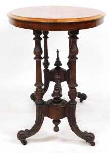 A Victorian walnut and inlaid occasional table, with an oval top, raised on turned supports and... - 3