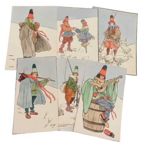 After John Hassall (1868-1948). A series of Nursery Rhyme Characters, hand coloured prints.