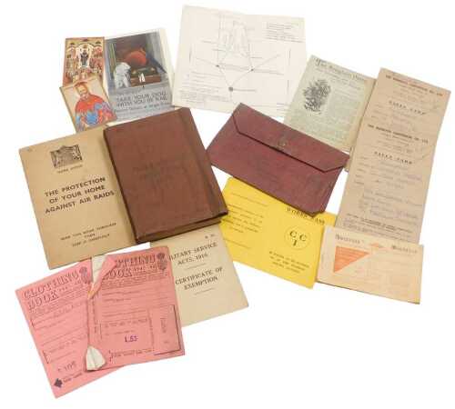 A Field Service pocket book 1913, army service record for Pte John Henry Barnes, ration books, etc.