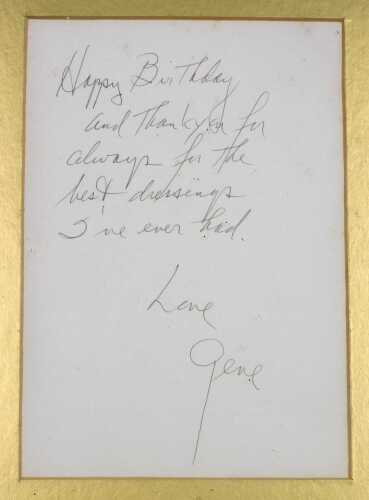 Gene Wilder, hand written note to Michael Seirton inscribed 'Happy Birthday and thank you always...