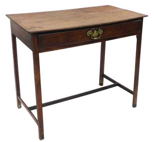 A George III oak side table, with a single frieze drawer, raised on slender square legs, united...