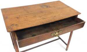 A George III oak side table, with a single frieze drawer, raised on slender square legs, united... - 3