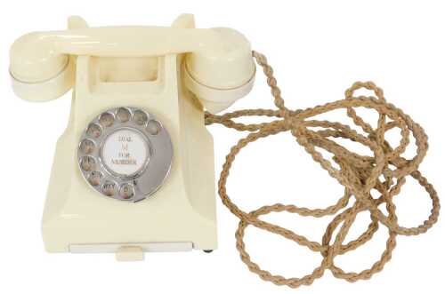 An ivory coloured GPO 332F telephone, from the West End play Dial M for Murder.