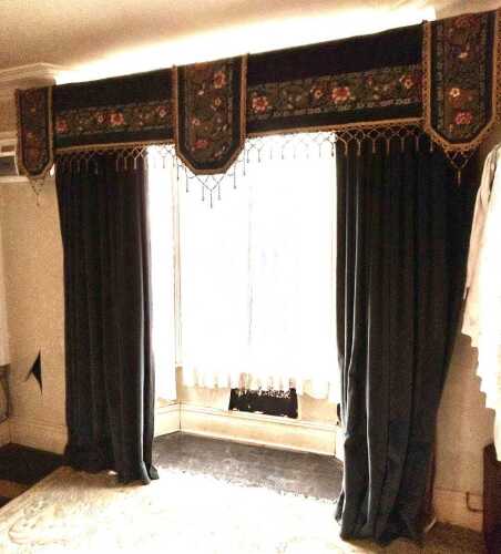 A Bridge Too Far (1977) movie interest, two pairs of lined blue velvet curtains, with tasselled...