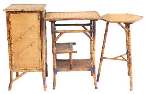 A Victorian bamboo side cabinet, with a single door, on splayed legs, 78cm high, 35cm wide, 35cm...