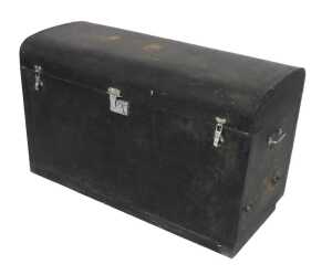 An early 20thC ebonised car trunk, possibly by Brooks, of domed form, with twin carrying handles,...