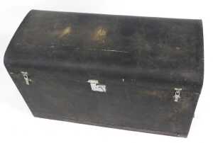 An early 20thC ebonised car trunk, possibly by Brooks, of domed form, with twin carrying handles,... - 2
