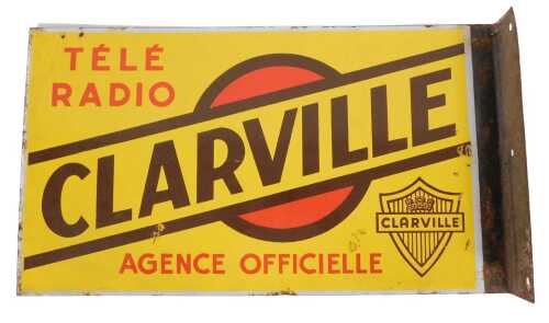 An early to mid 20thC French vintage wall mounted enamel sign for Clarville Tele Radio Agence...