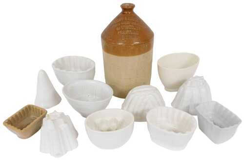Eleven 20thC ceramic jelly and other moulds, one stamped Shelley, one in brown stoneware...