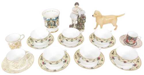 A Beswick Golden Labrador, 21cm long, a 19thC Staffordshire figure of a man beside a lamb, 20cm...
