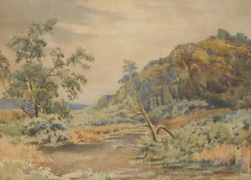 J Patkins (British early 20thC). Country moorland landscape, watercolour, signed, dated 1920,...