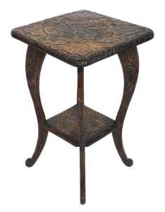 An early 20thC Arts and Crafts Japanese carved hardwood occasional table, for Liberty of London,...