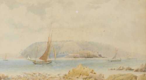 RH Davis (British 19thC). Drake's Island and Mt Edgcombe from Batten, watercolour, signed,...