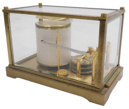 An early 20thC French brass cased barograph, made by Leon Maxant, in a glazed case, stamped LM,...