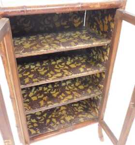 A Victorian bamboo display cabinet, with a lacquered top, decorated with birds and blossom,... - 3