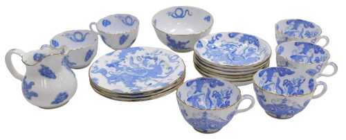 A Royal Worcester porcelain Blue Dragon pattern part tea service, comprising six cups, six...