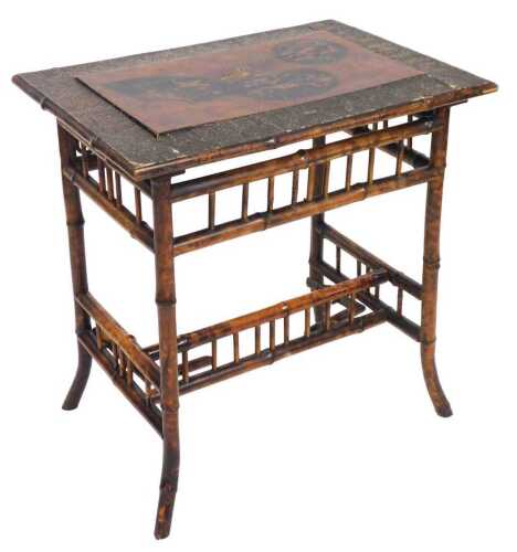 A Victorian Aesthetic Movement lacquer and bamboo occasional table, the rectangular top...