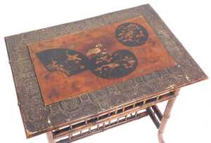 A Victorian Aesthetic Movement lacquer and bamboo occasional table, the rectangular top... - 2
