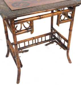 A Victorian Aesthetic Movement lacquer and bamboo occasional table, the rectangular top... - 3