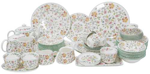 A Mintons porcelain Haddon Hall part dinner and tea set, to include three large plates, various...